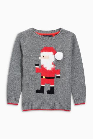 Grey Christmas Geo Santa Jumper (3-16yrs)